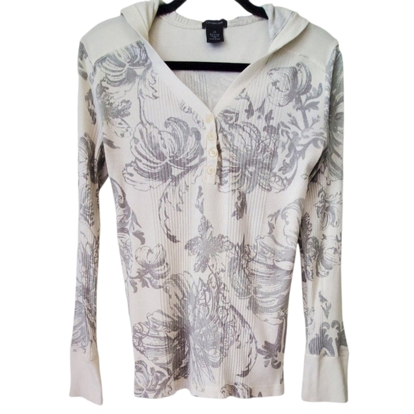 Calvin Klein Tops - Calvin Klein Cream & Gray Long Sleeve Graphic Floral T-shirt With Hood Size L